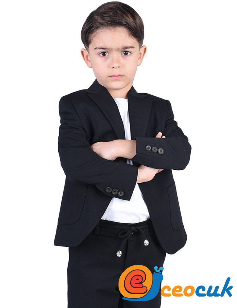 Beyaz Tişort Jogger Bağcıklı Pantolon Siyah Çocuk Takım Elbise - 4
