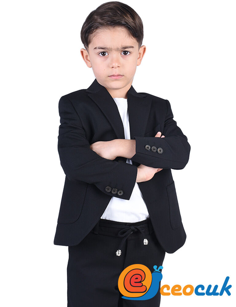 Beyaz Tişort Jogger Bağcıklı Pantolon Siyah Çocuk Takım Elbise - 4
