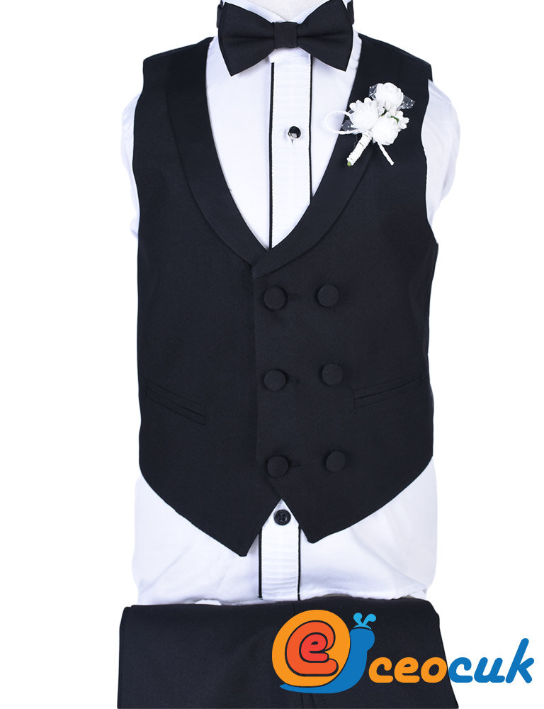 Düz Siyah Çocuk Smokin Takım Elbise - 4