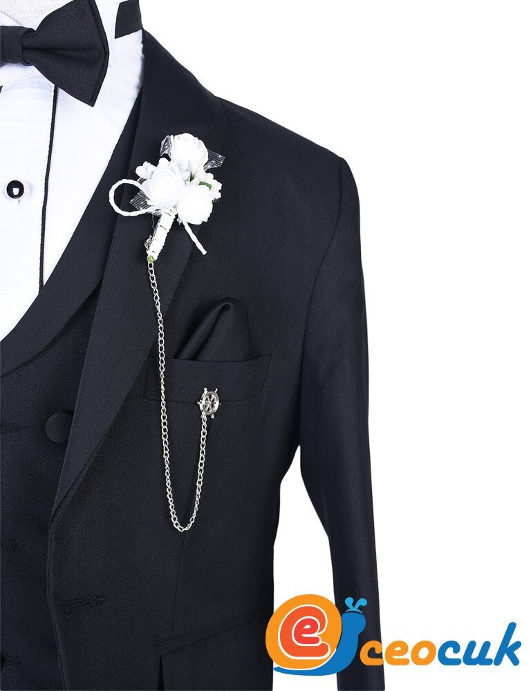 Düz Siyah Çocuk Smokin Takım Elbise - 8