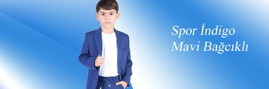 İndigo Mavi Jogger Bağcıklı Pantolon Çocuk Takım Elbise