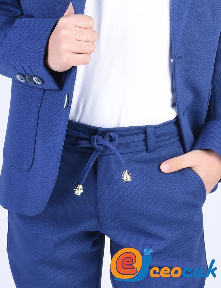 İndigo Mavi Jogger Bağcıklı Pantolon Çocuk Takım Elbise - 4