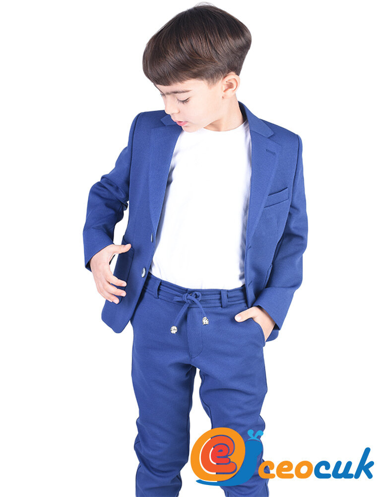 İndigo Mavi Jogger Bağcıklı Pantolon Çocuk Takım Elbise - 5