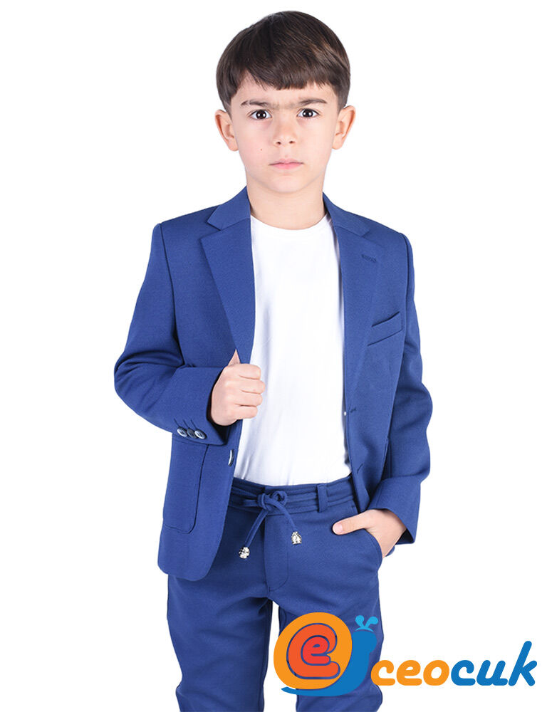 İndigo Mavi Jogger Bağcıklı Pantolon Çocuk Takım Elbise - 7