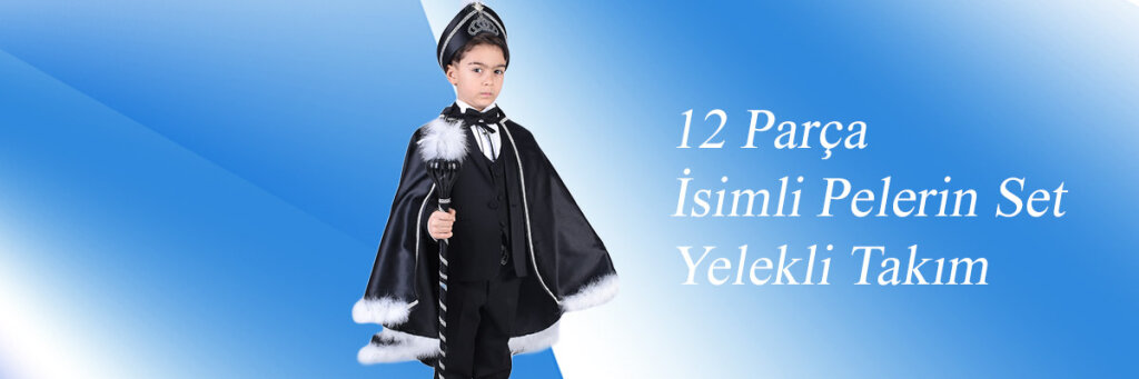 İsimli Siyah Pelerin Çocuk Sünnet Ceketli Takım