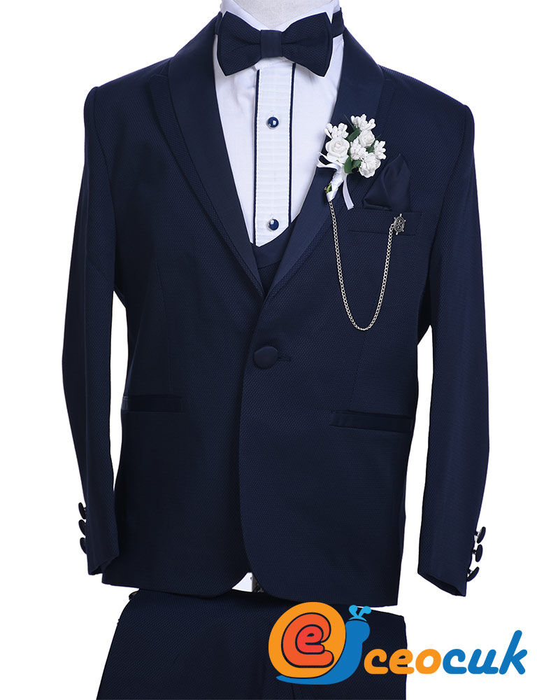 Lacivert Çıkma Yaka Çocuk Damatlık Takım Elbise - 3